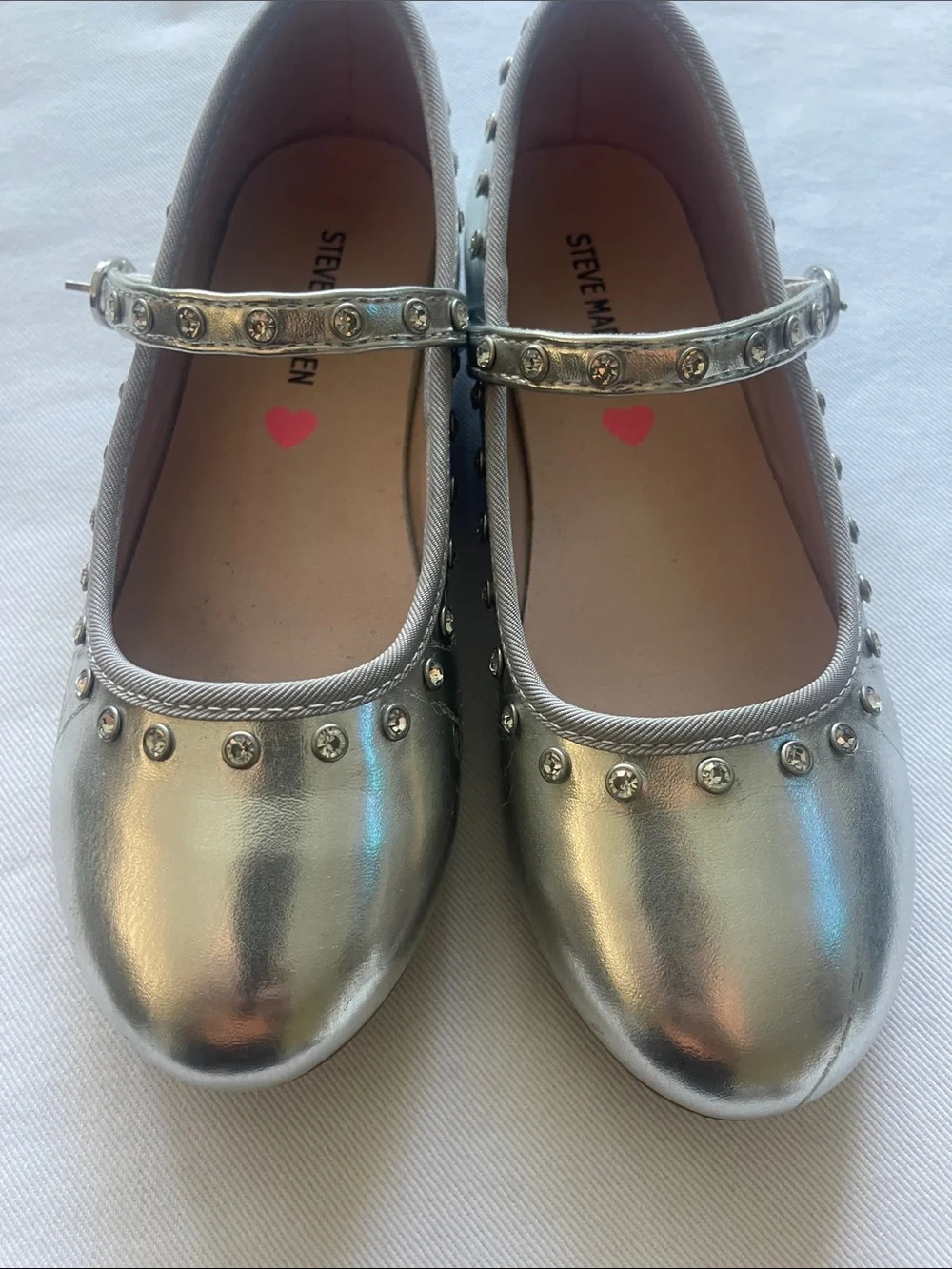 Steve Madden Kids Silver Mary Jane Studded Flats Size 2